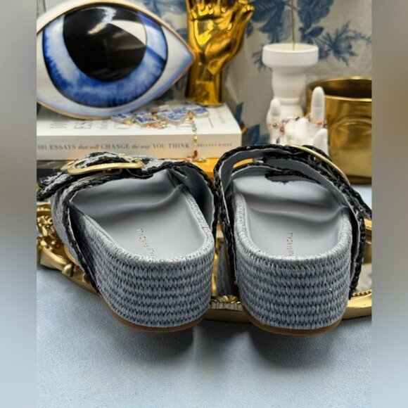 🆕 LOEFFLER RANDALL 🧿 NWOB Theo Embroidered Raffia Platform Sandal, Blue Sz 8 - Picture 13 of 15